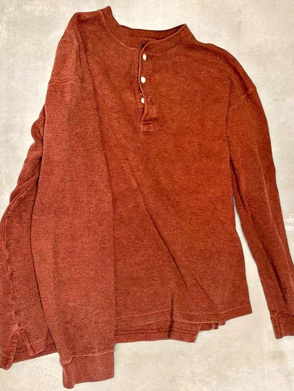 Roundtree & Yorke Long Sleeve Thermal Waffle Knit Henley Shirt Brown Large
